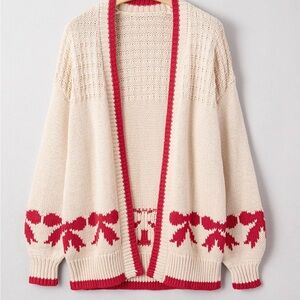 Cozy Cream and Red Knit Cardigan